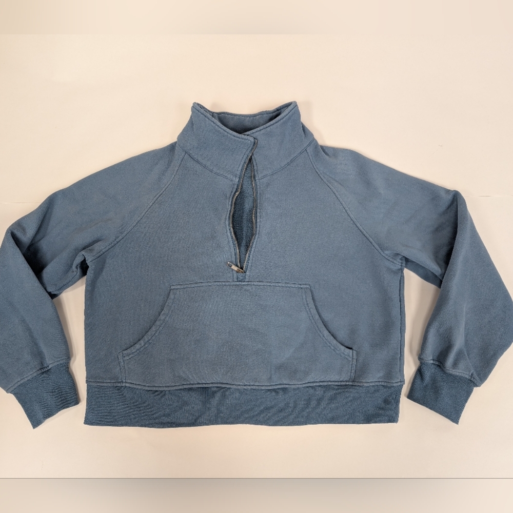 Automet Blue Cropped Quarter Zip Pullover Sweatshirt [46]